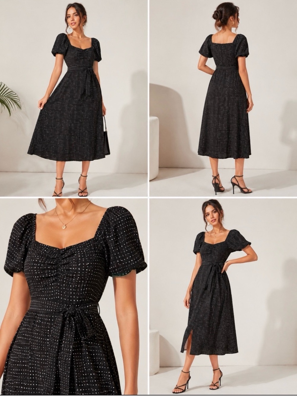 Banana Republic Black Dot Print Puff Sleeve Fit & Flare Dress Size 14